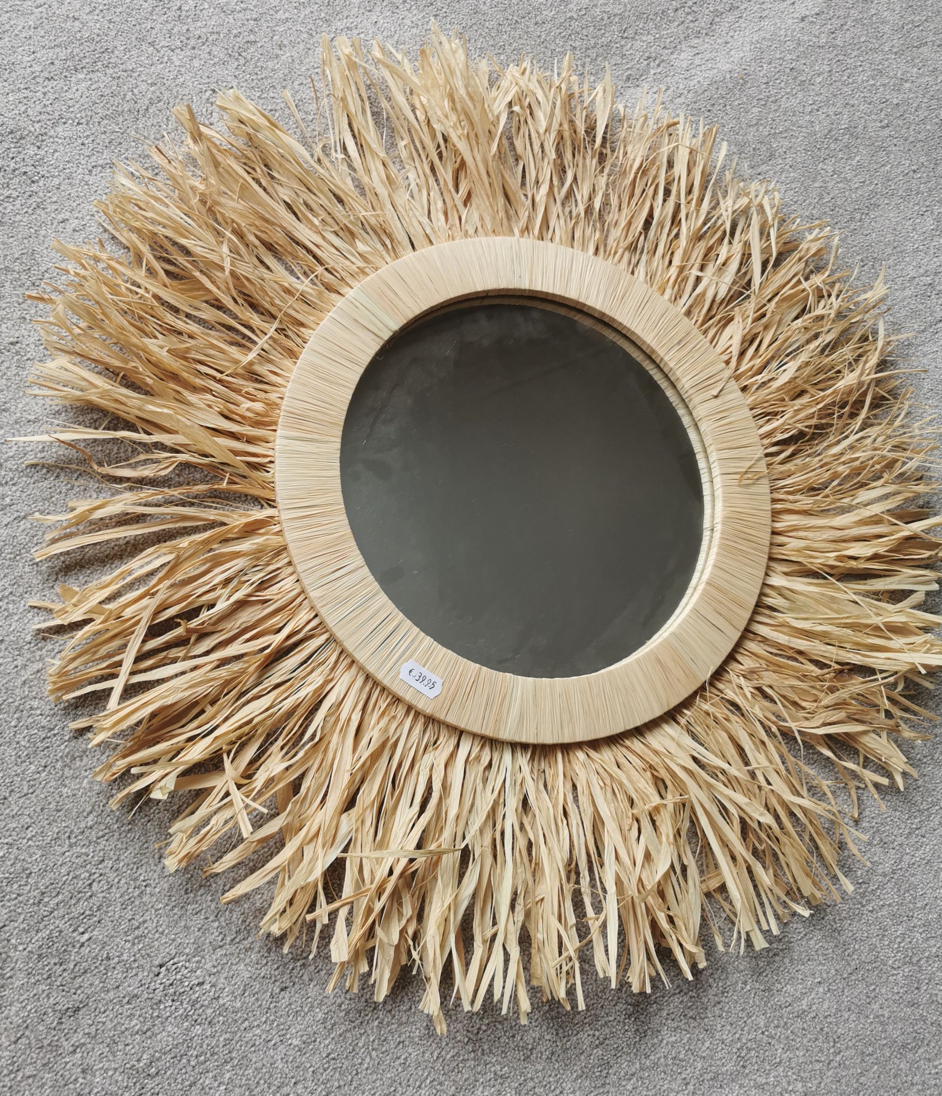 Raffia spiegel groot
