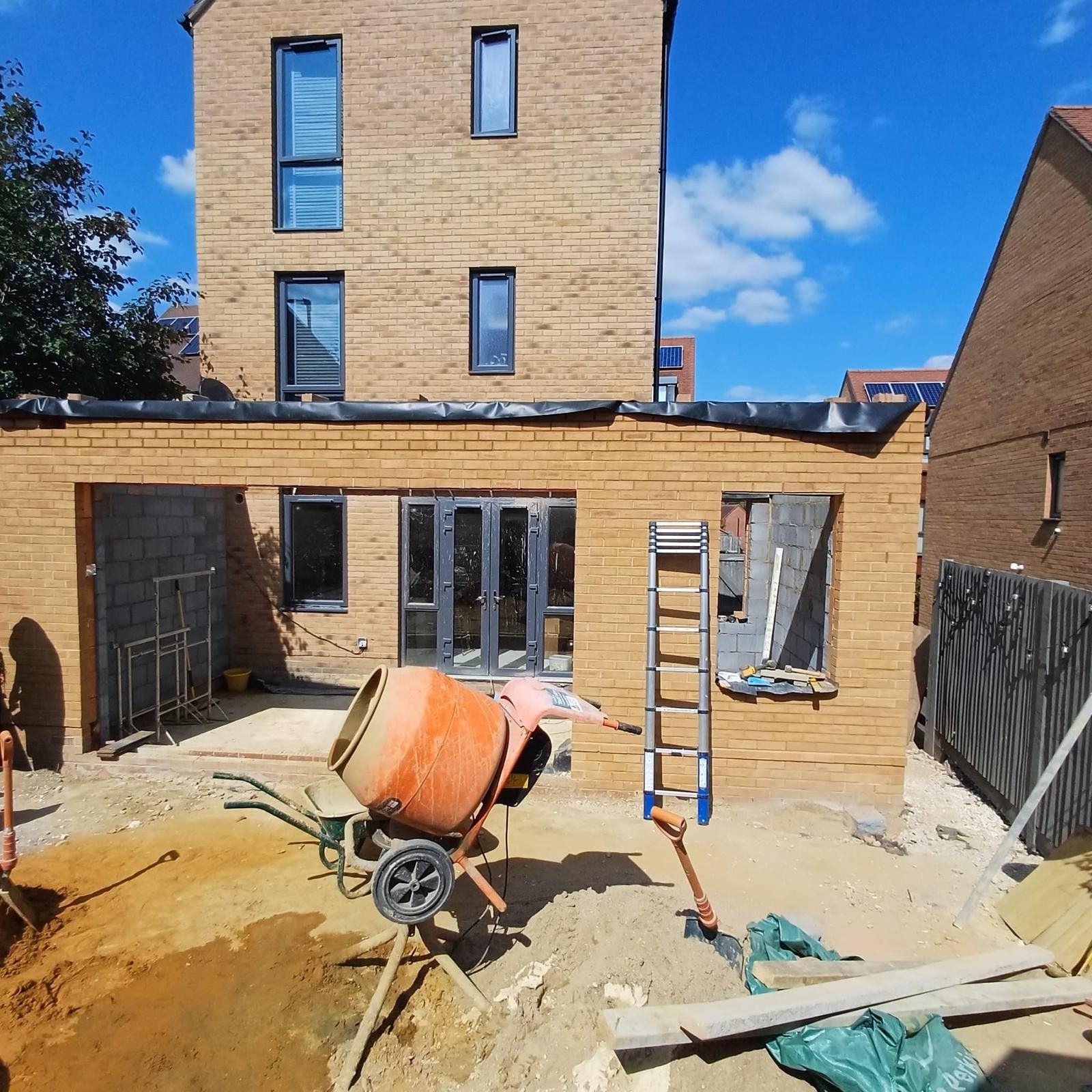 Rear house extension nearing completion during construction, South London