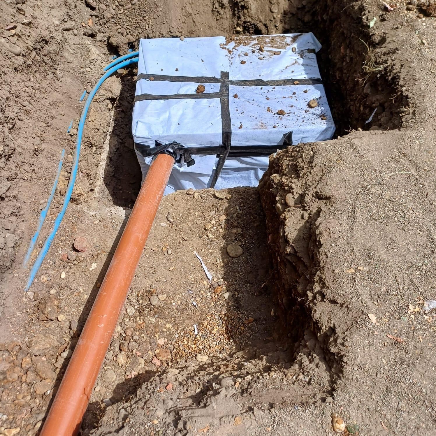 Soakaway crate installation during car park drainage works, Bushy