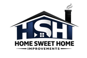 HSH Home Sweet Home Improvements logo with house roof, chimney, and bold navy text