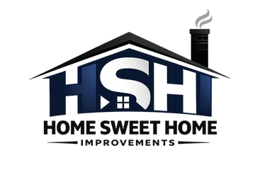 HSH Home Sweet Home Improvements logo with house roof, chimney, and bold navy text