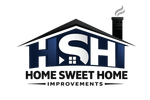 HSH Home Sweet Home Improvements logo with house roof, chimney, and bold navy text