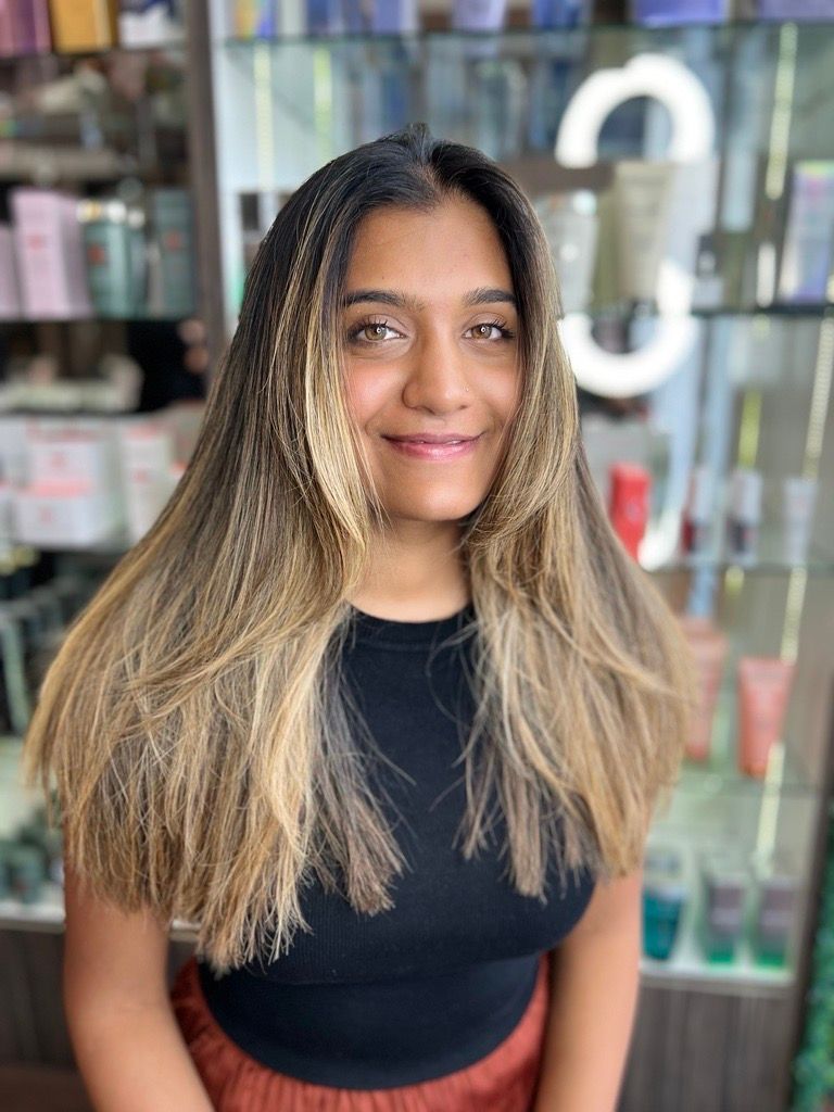 Woman With Crimped Ombre Hair, Smiling, in a Salon — Studio 23 In Biggera Waters, QLD