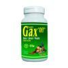 Frasco de suplemento blanco con etiqueta y tapa verdes, etiquetado como “Gax”, mostrado sobre un fondo blanco.