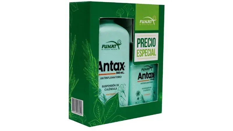 Caja de producto Antax verde con etiqueta “Precio Especial”, mostrada sobre un fondo blanco.
