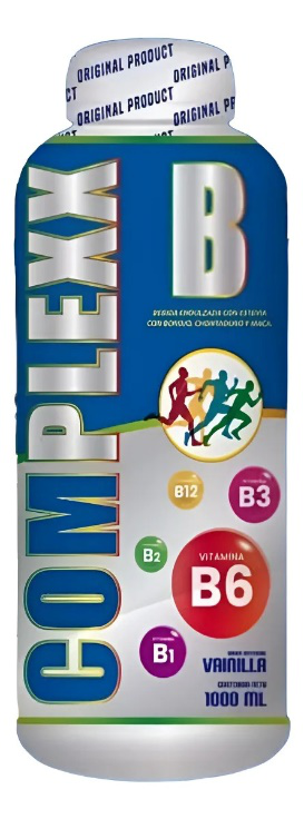 Frasco de suplemento Cortex B, etiqueta azul y blanca con el texto en letras grandes que indica las vitaminas B3 y B6.