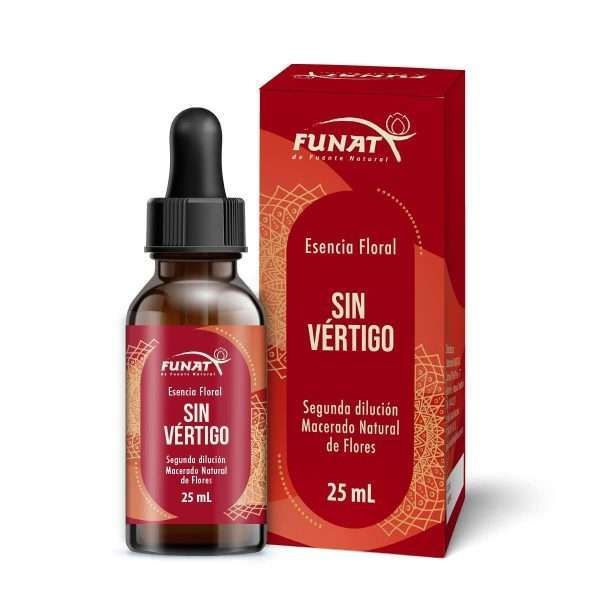 Frasco cuentagotes y caja de esencia floral FUNAT Sin Vértigo rojo, 25 ml.