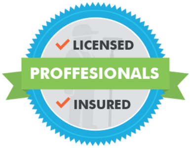 A badge that says licensed professionals and insured