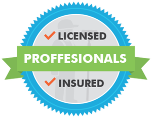A badge that says licensed professionals and insured