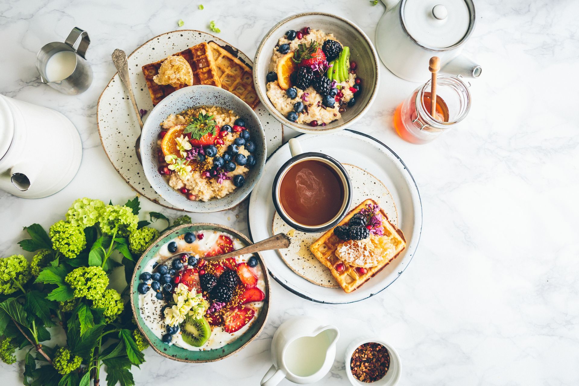There are many different types of food on the table.