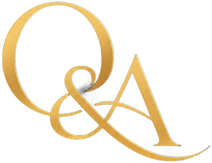 a logo for queen and andrew is shown on a white background .