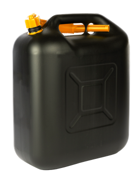 A black plastic container with a yellow handle