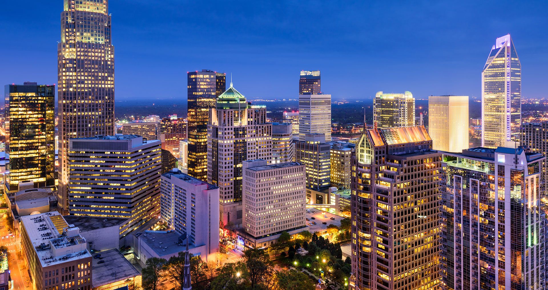 Panoramic view city lights at night