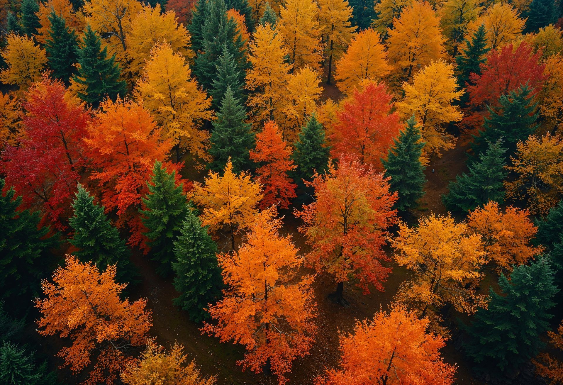 Aerial view of The Wildflower Inn surrounded by peak fall foliage in Vermont's Northeast Kingdom