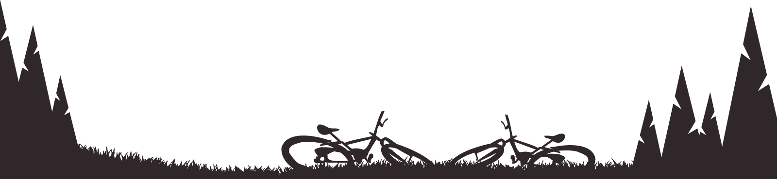 Black silhouettes of tangled debris between jagged tree shapes on a white background