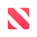 A red square logo containing a stylized, diagonal white 
