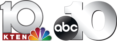 The logo for television station KTEN, featuring the number 10, the NBC peacock, and an ABC logo.