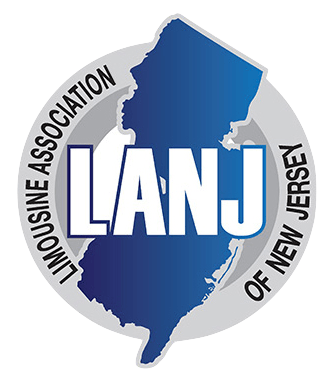 The logo for the Limousine Association of New Jersey, featuring the state of New Jersey in blue over a gray circle.