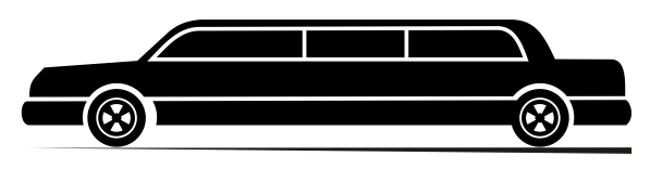 A black silhouette of a stretch limousine shown from the side against a white background.