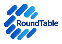 RoundTable logo. Blue and white graphic, with a circular pattern and the word