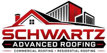 Schwartz Advanced Roofing logo with red and black roof graphic and company name text