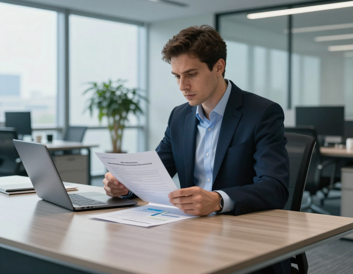 Professional reviewing health and safety compliance documents