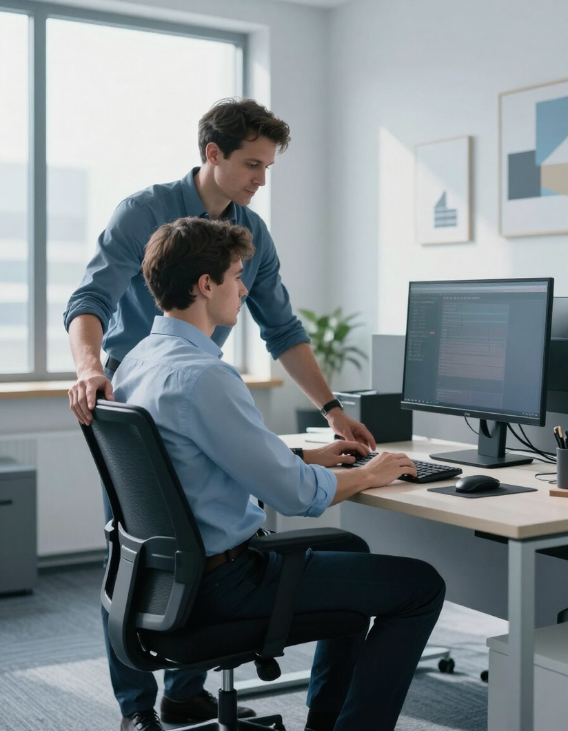 Ergonomics specialist conducting a workstation assessment