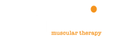 Orange “muscular therapy” text logo with a small orange dot above it on a white background