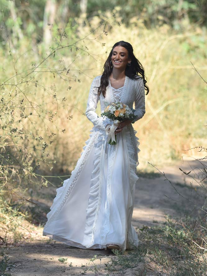 שמלת כלה בוהו שיק צנועה משיפון ותחרה