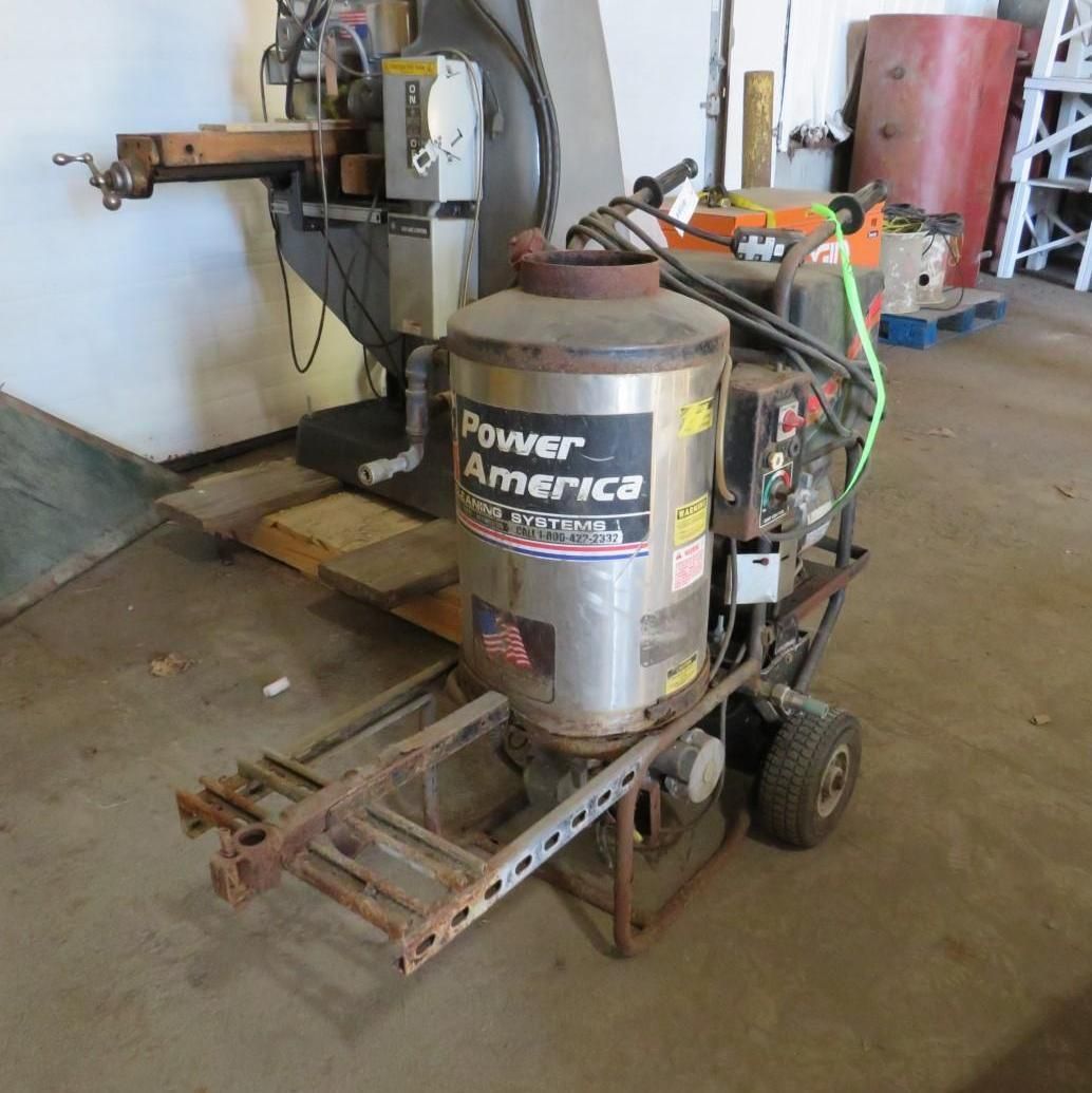 Power America mobile pressure washer in a workshop.