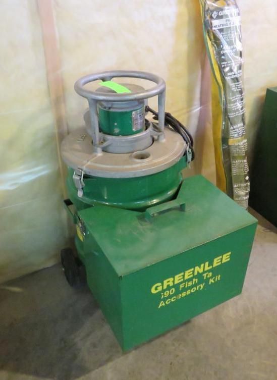 Greenlee 360 Fish Tape accessory kit with green canister and green box.
