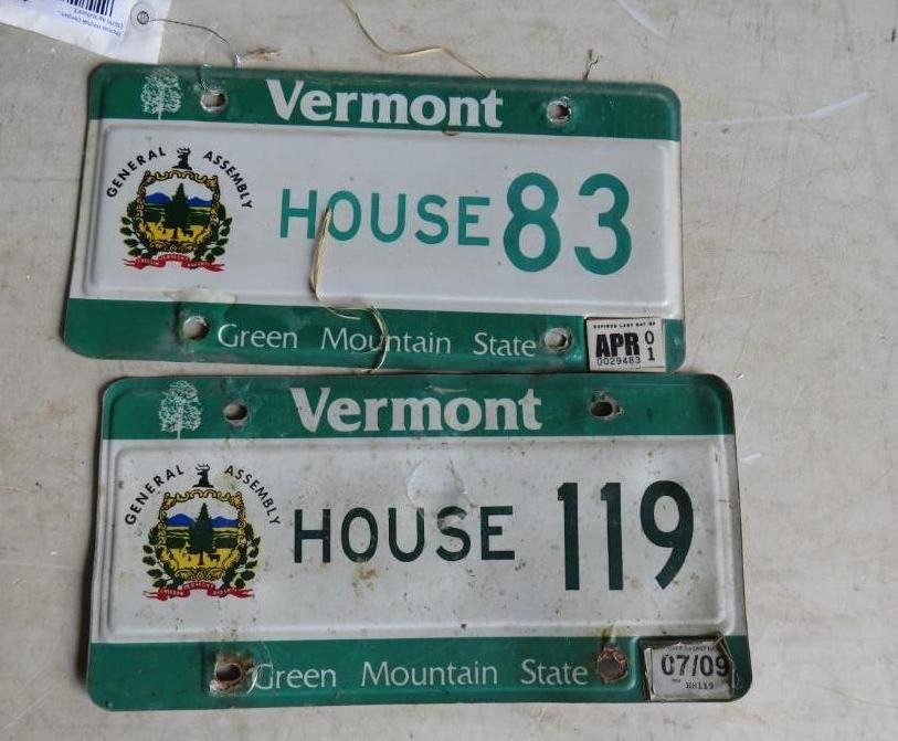 Two Vermont House member license plates: