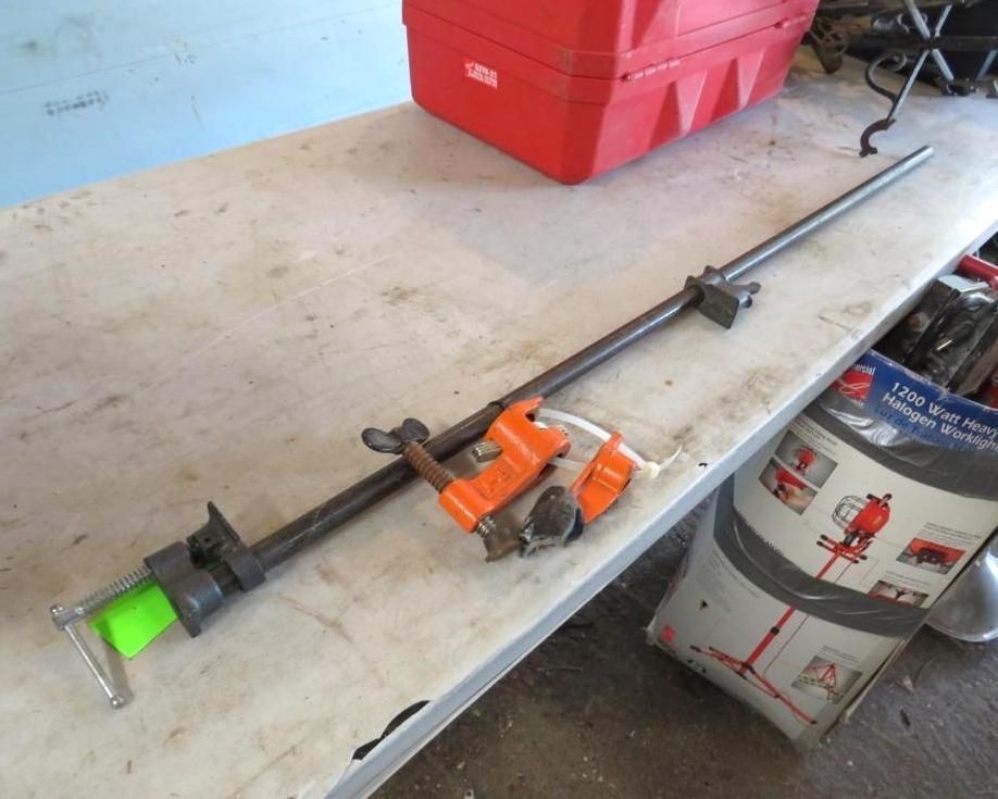 Clamp tools on a work table.