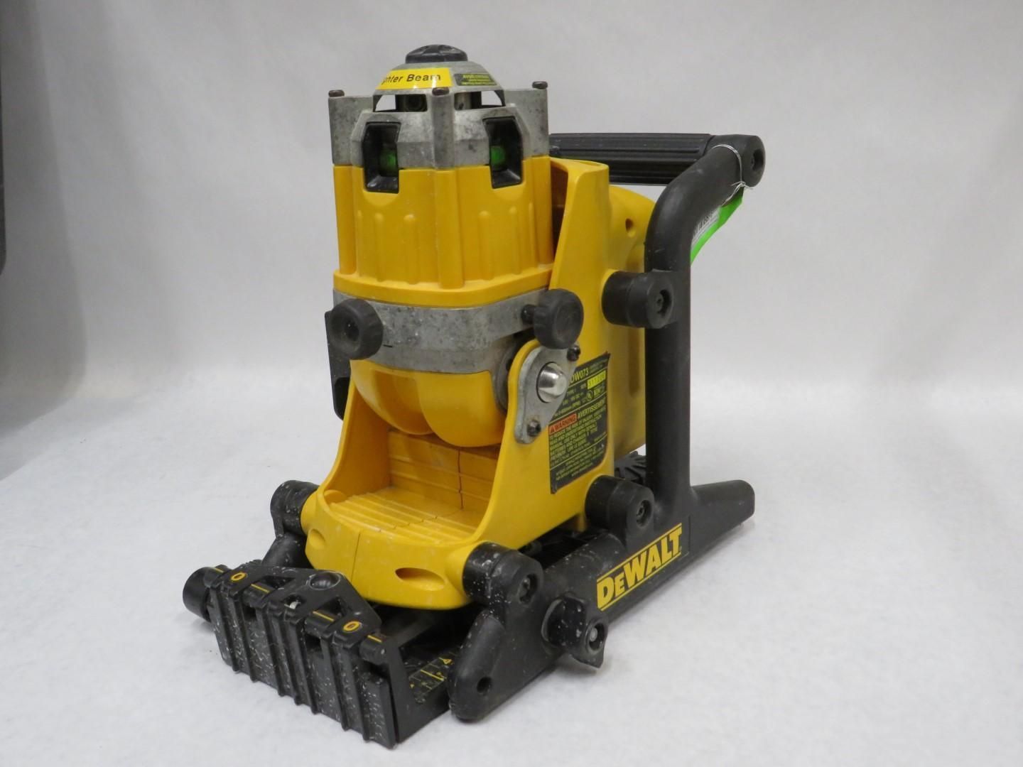 Yellow and black DeWalt rotary laser level on a white background.