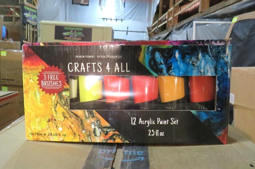 Crafts 4 All acrylic paint set box with 12 colors and 2 free brushes.