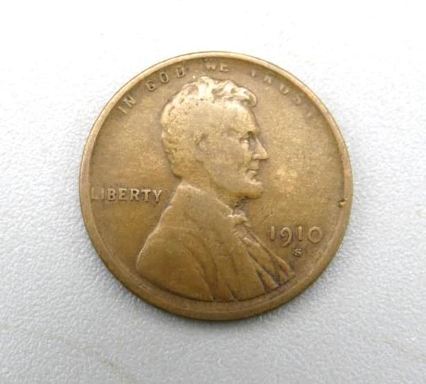 1910 Lincoln penny with bust of Abraham Lincoln.