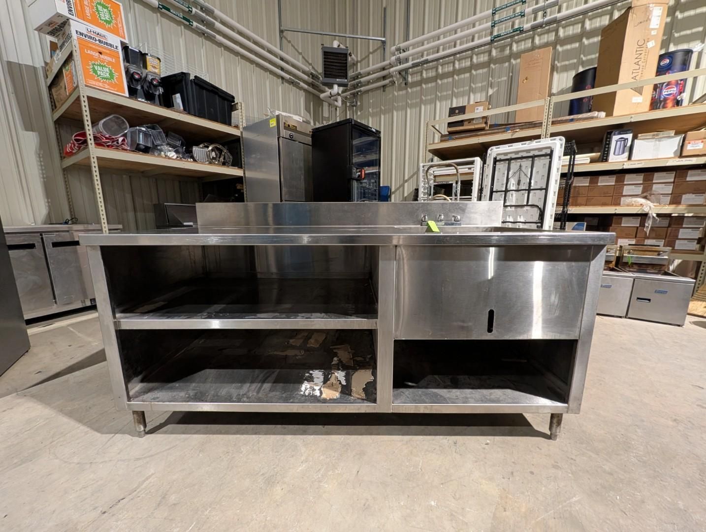 Stainless steel workbench with open shelves 