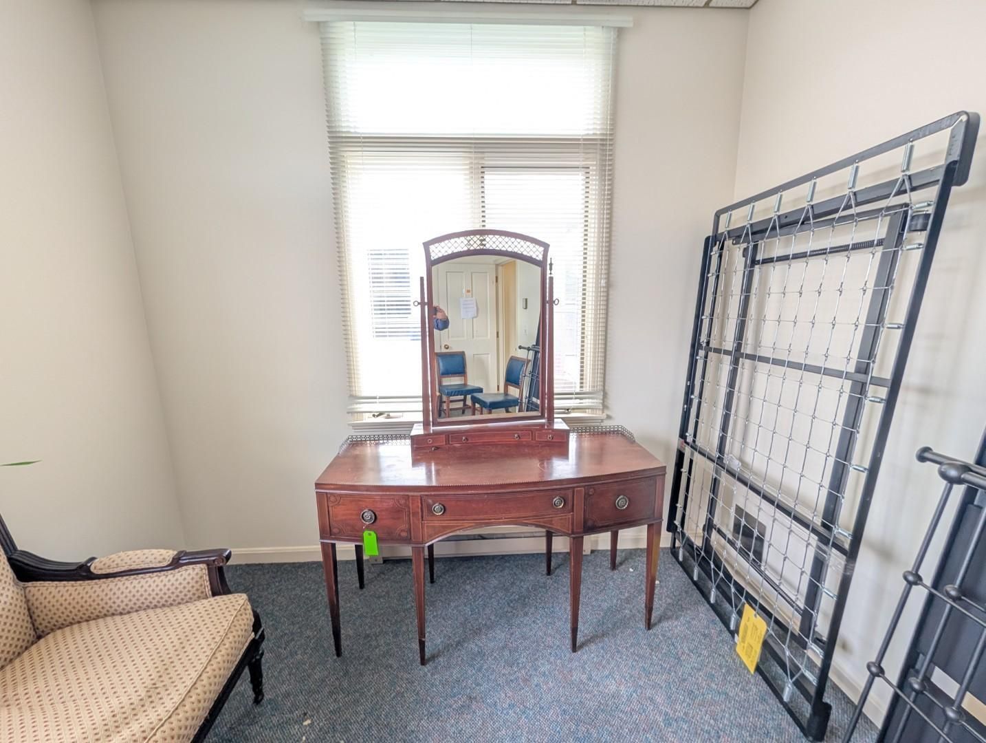 wooden vanity and mirror