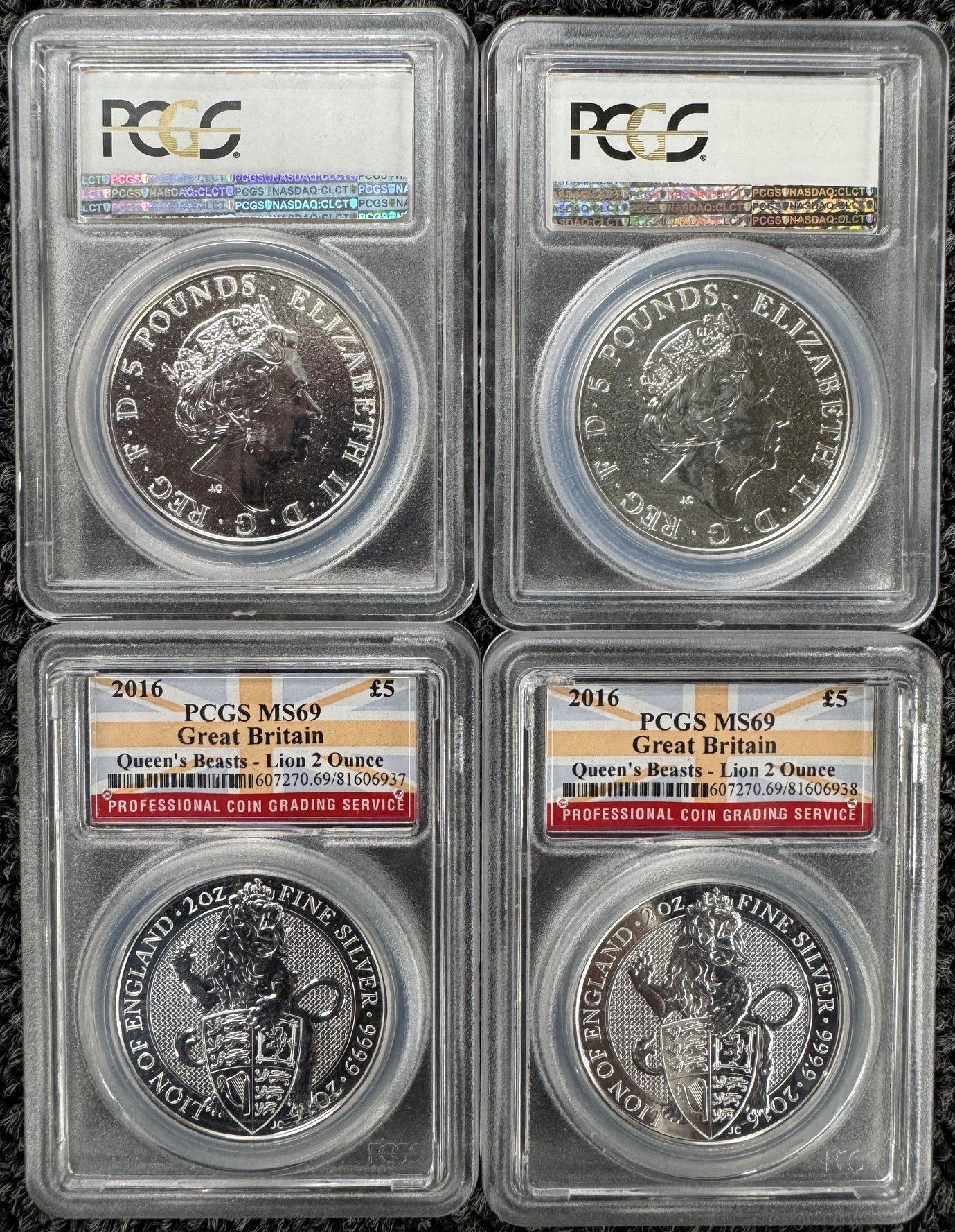 Four graded silver coins in PCGS holders arranged in a 2x2 grid.
