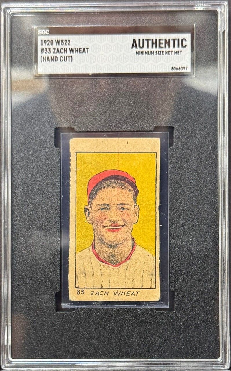 Encased vintage baseball card with a yellow portrait and AUTHENTIC label at top.