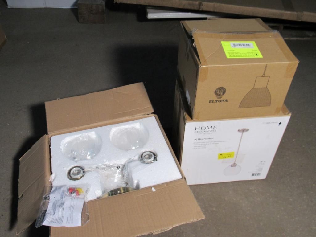 Boxes of lighting fixtures, one open showing contents.