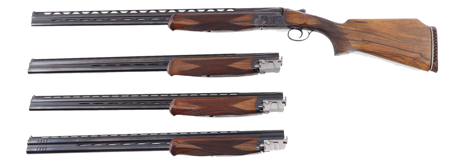 Over-under shotgun with several extra barrels.