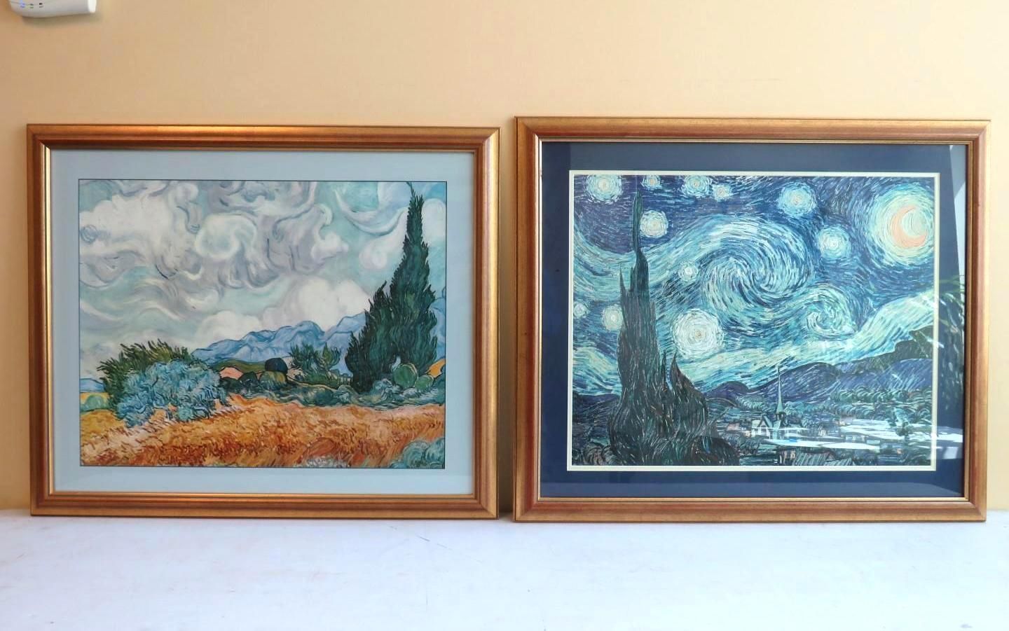 Two framed art pieces of Van Gogh paintings: