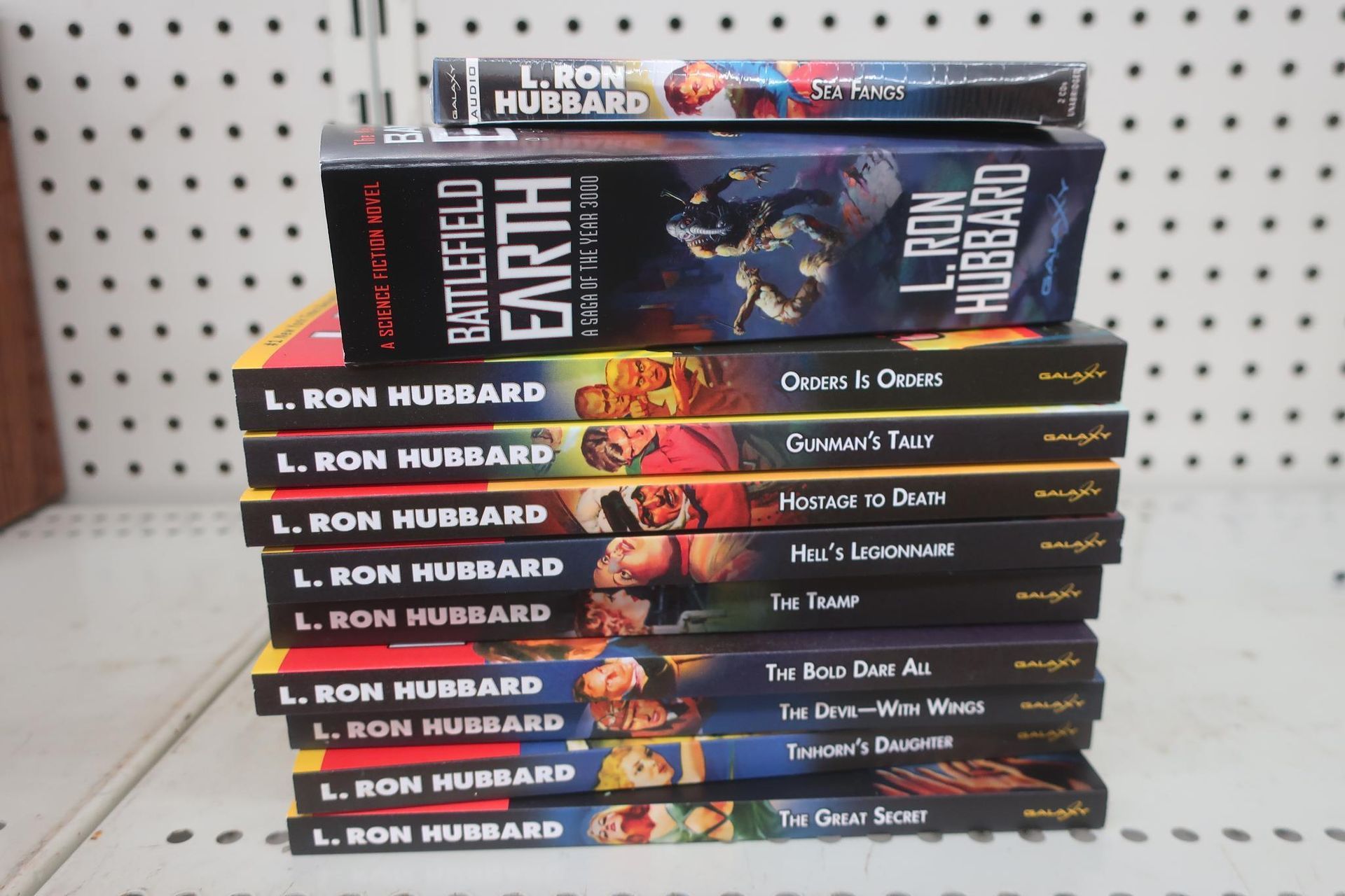 Stack of L. Ron Hubbard books, including