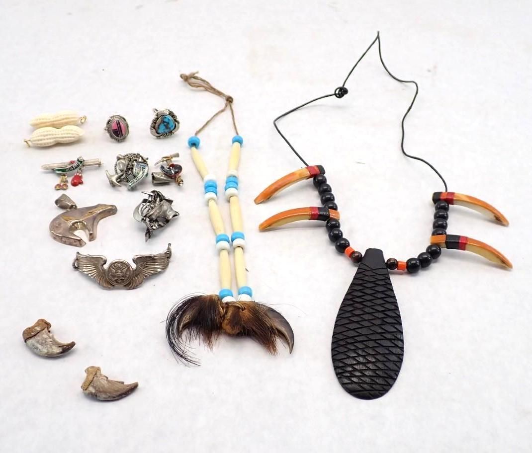 Assorted handmade jewelry and beadwork pieces laid out on a white background
