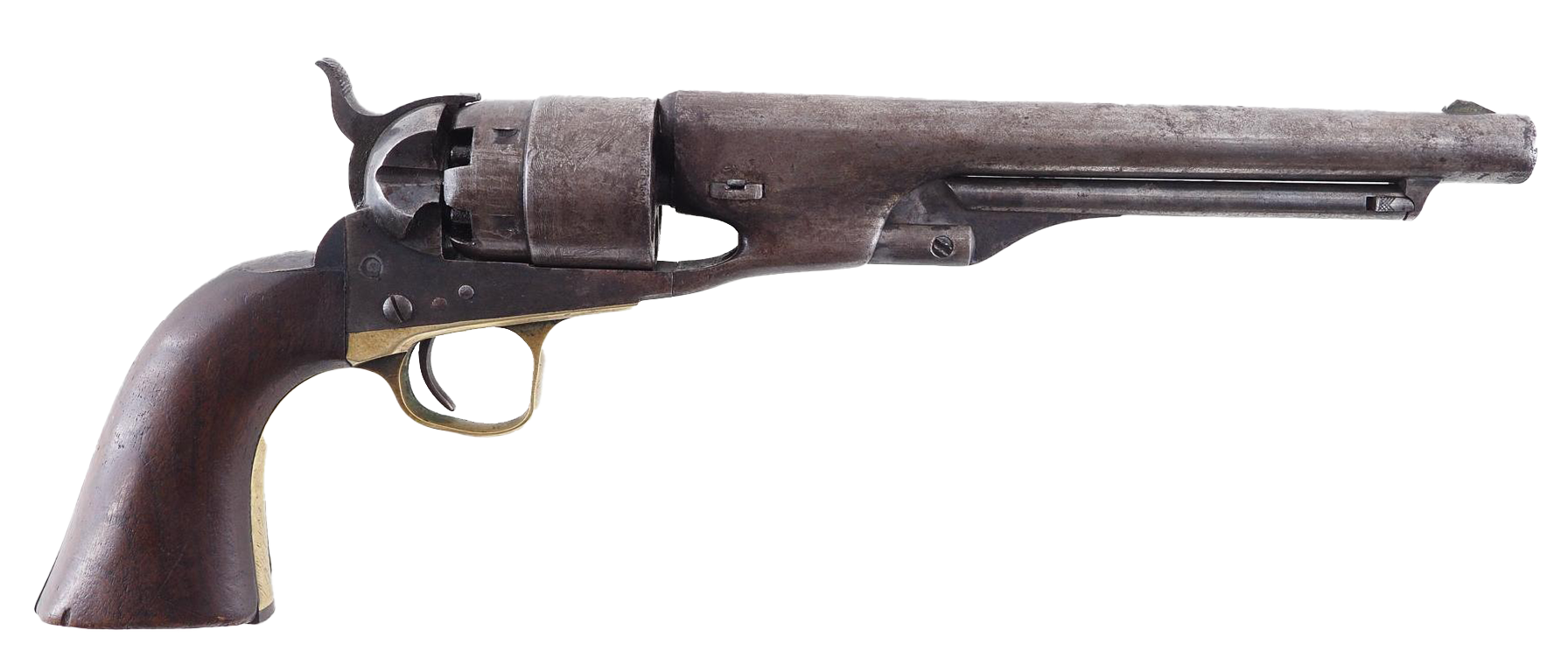 Antique Colt revolver with a wooden handle.
