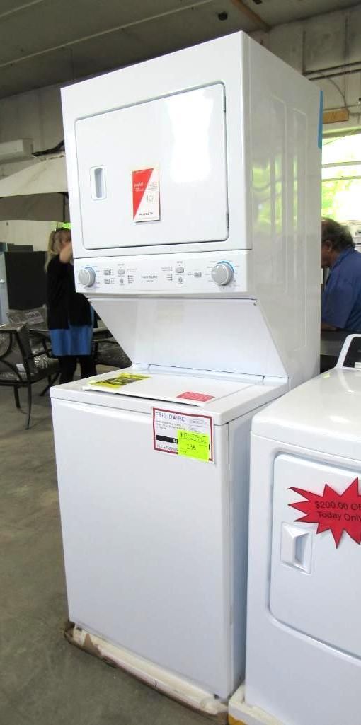 White stacked washer and dryer.