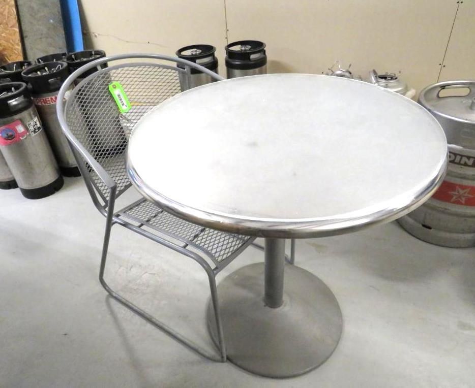 Metal patio table and chair.