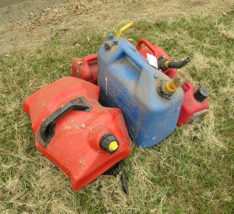 Red and blue plastic gas cans.
