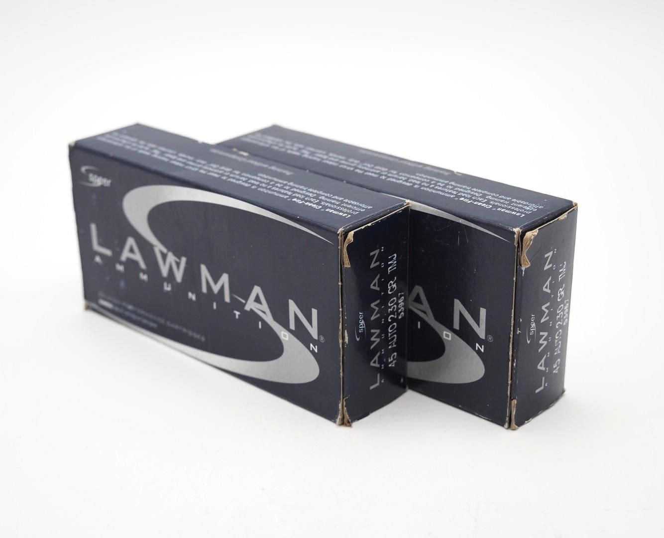 Two black LAWMAN product boxes stacked on a white background